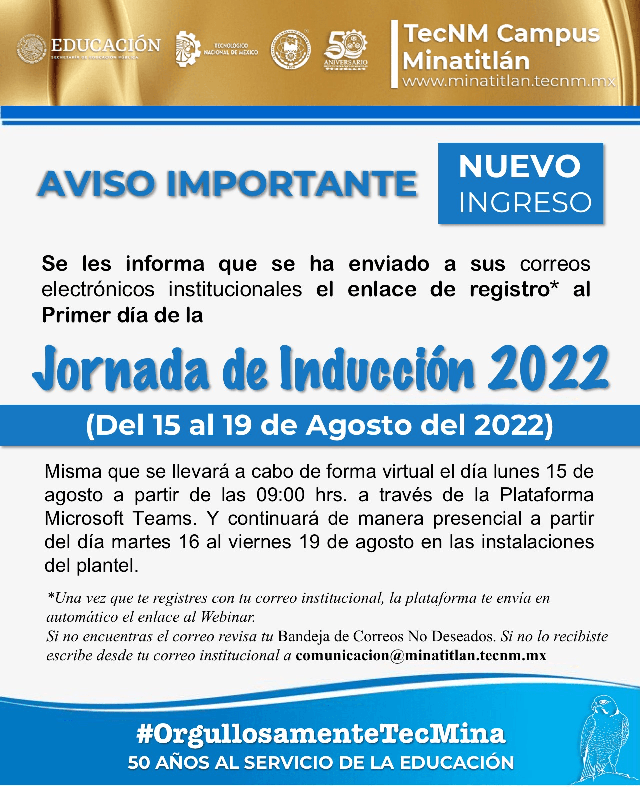 AVISO: JORNADA DE INDUCCIÓN 2022