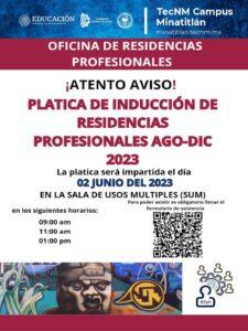 PLÁTICA DE INDUCCIÓN RESIDENCIAS PROFESIONALES (PERIODO AGOSTO – DICIEMBRE 2023)