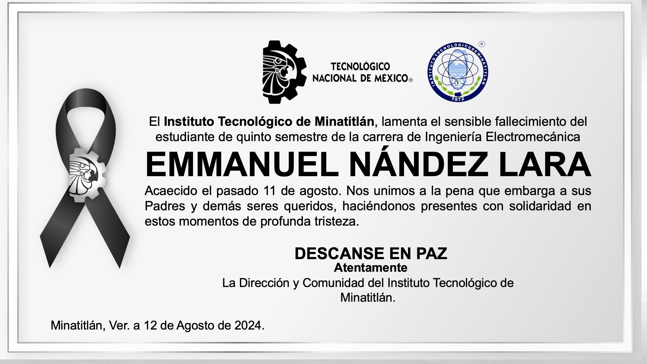 ESQUELA ESTUDIANTE: EMMANUEL NÁNDEZ LARA