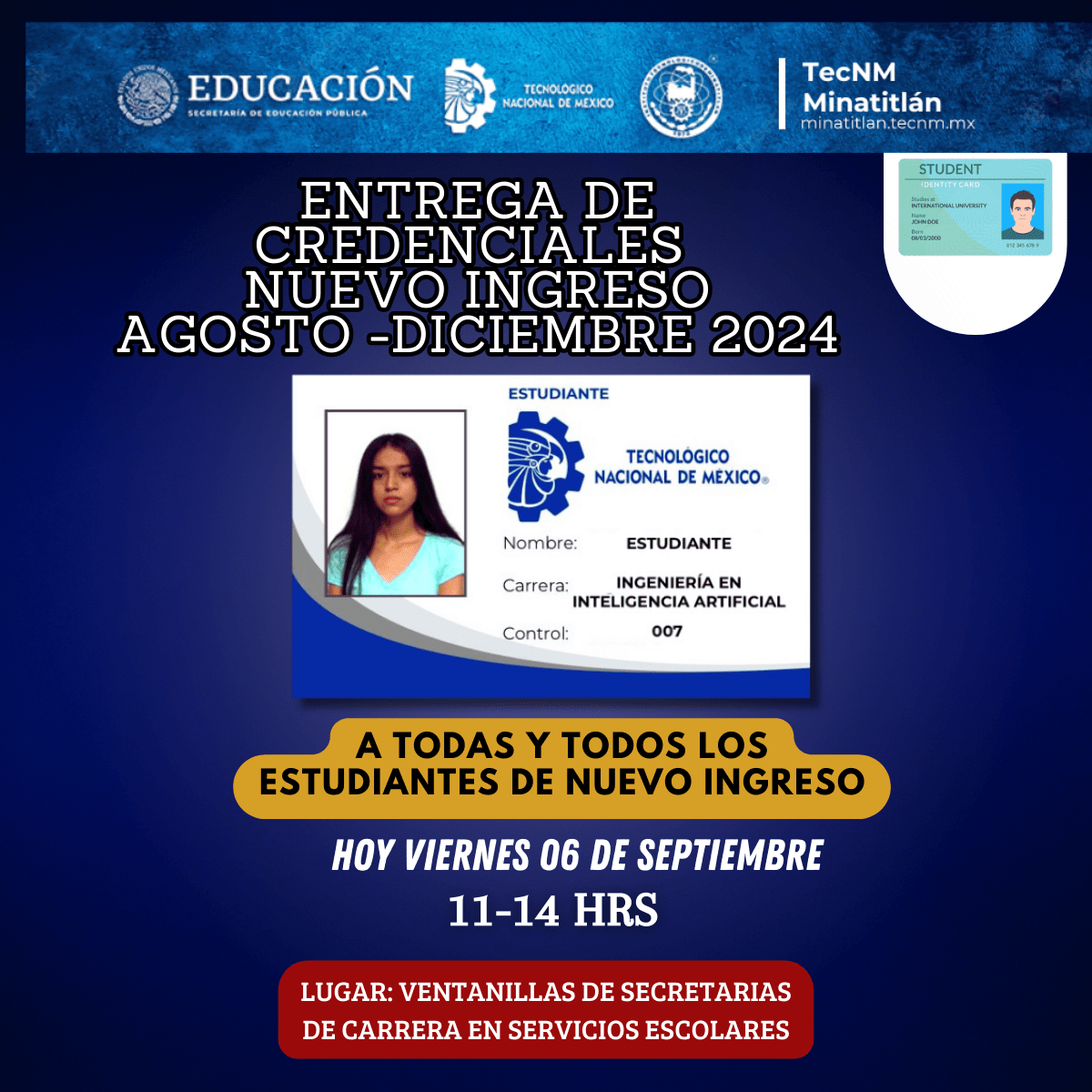 ¡AVISO IMPORTANTE: ENTREGA DE CREDENCIALES ESTUDIANTES DE NUEVO INGRESO 2024! 