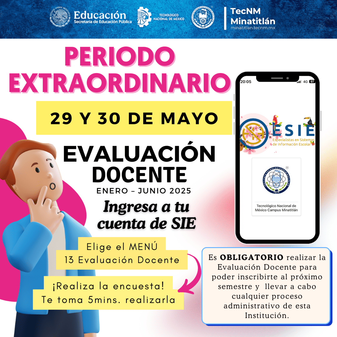 EVALUACIÓN DOCENTE PERIODO EXTRAORDINARIO: 29 Y 30 DE MAYO.