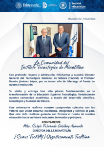 FELICITACIÓN A NUESTRO DIRECTOR GENERAL, MTRO. RAMÓN JIMÉNEZ LÓPEZ