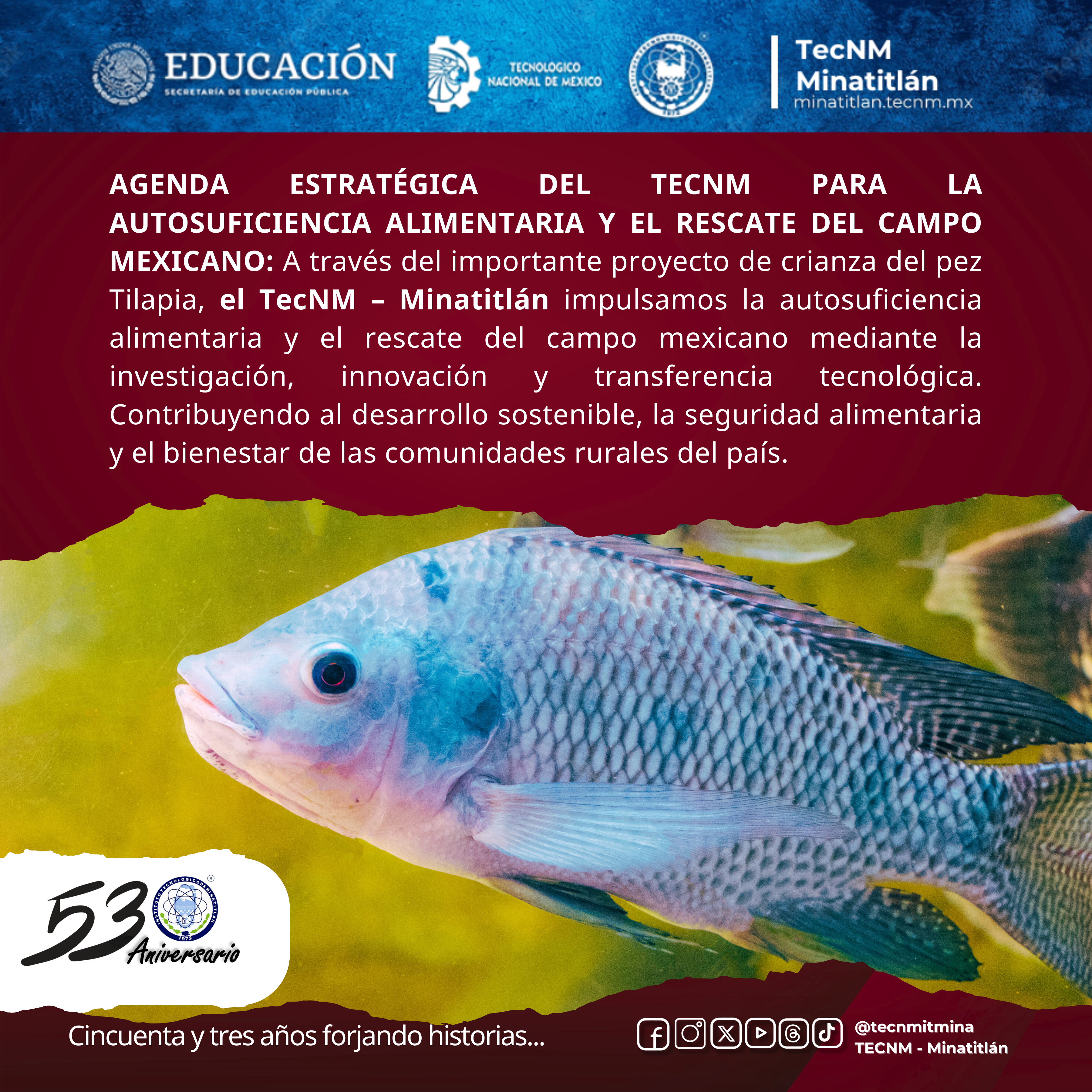 53 AÑOS FORJANDO HISTORIA: AGENDA ESTRATÉGICA DEL TECNM PARA LA AUTOSUFICIENCIA ALIMENTARIA Y EL RESCATE DEL CAMPO MEXICANO