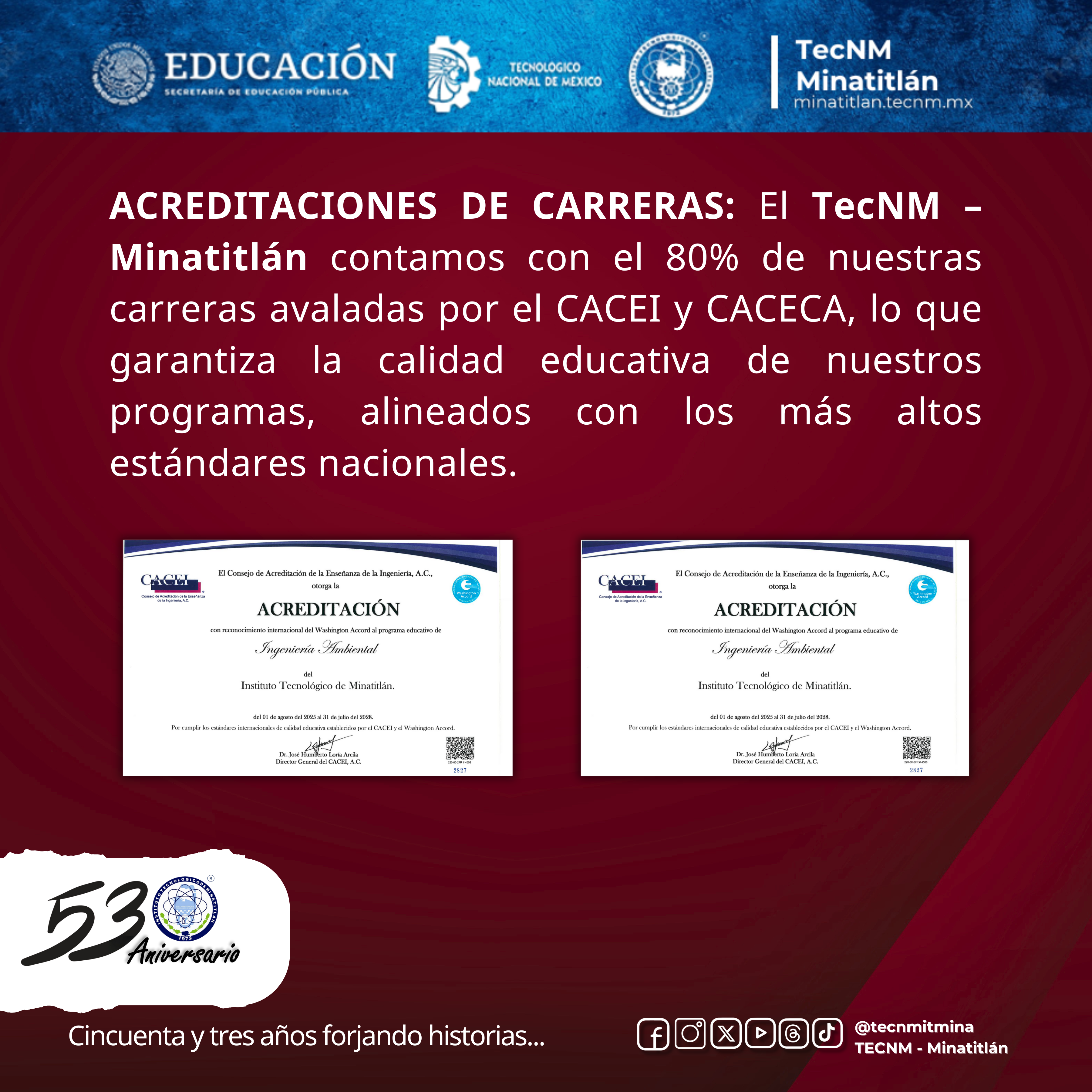 53 AÑOS FORJANDO HISTORIA: ACREDITACIONES DE CARRERAS