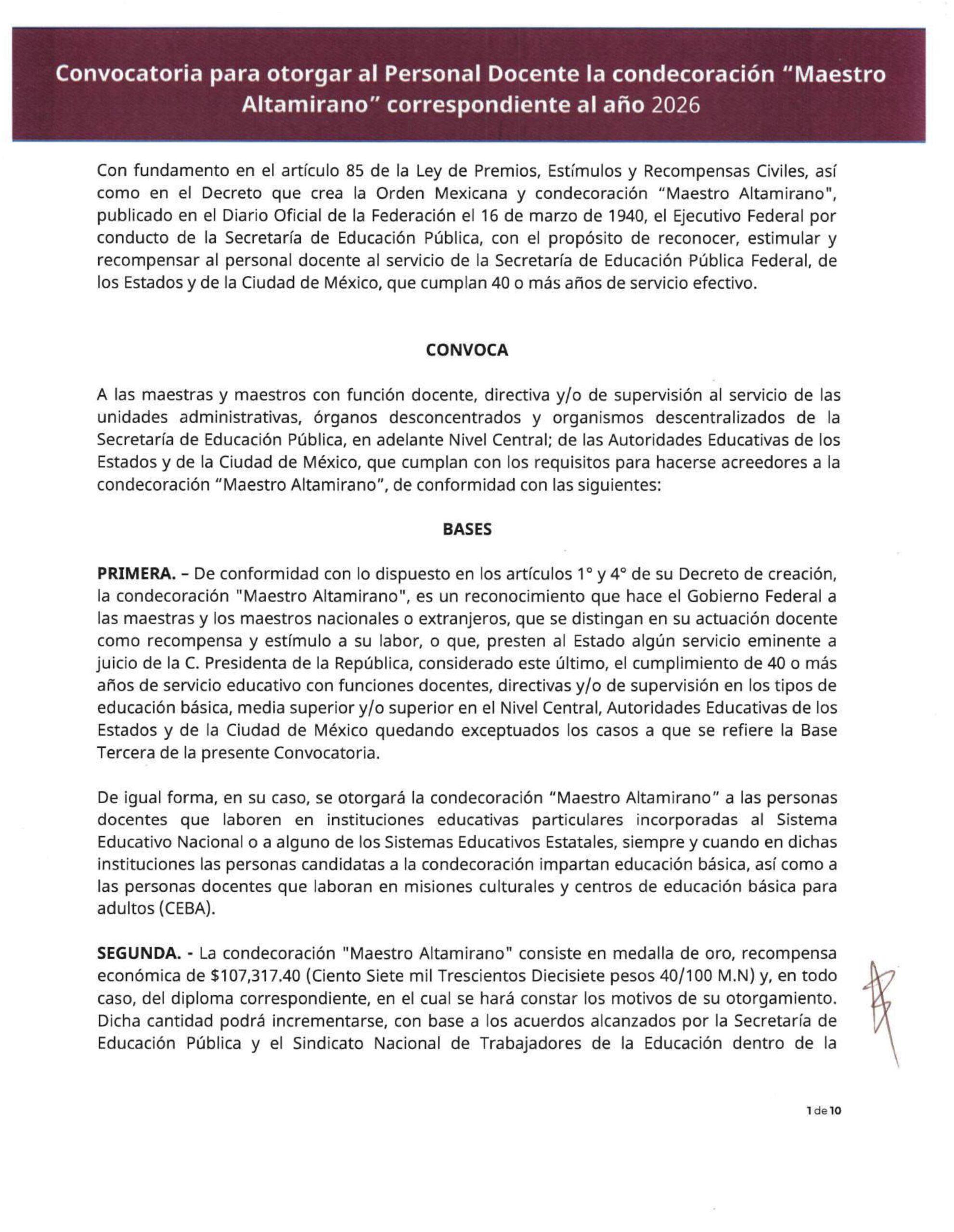 CONVOCATORIAS: ESTÍMULO POR ANTIGÜEDAD, CONDECORACIÓN MAESTRO ALTAMIRANO Y MEDALLA MAESTRO RAFAEL RAMÍREZ.