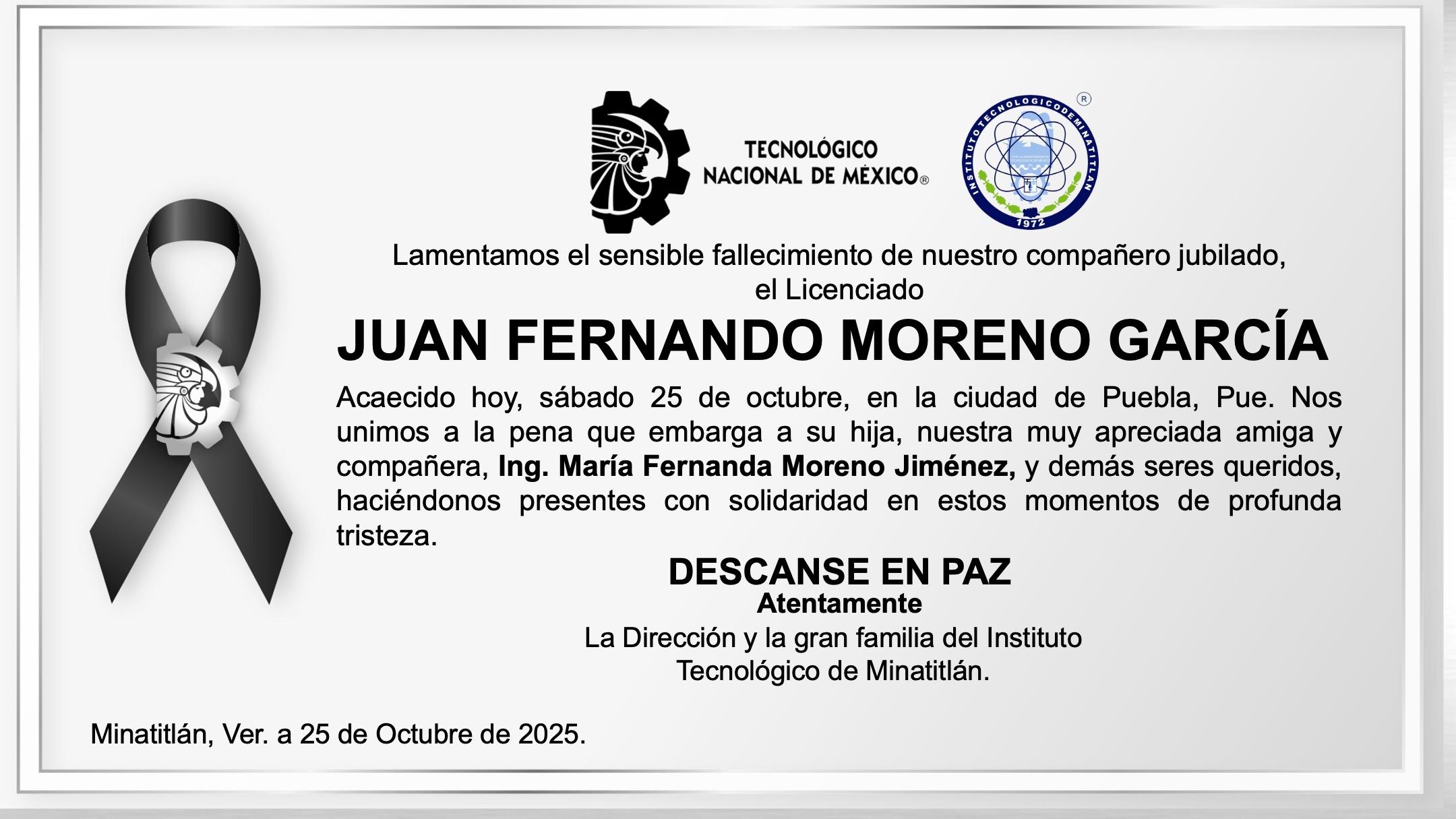 ESQUELA LIC. JUAN FERNANDO MORENO GARCÍA