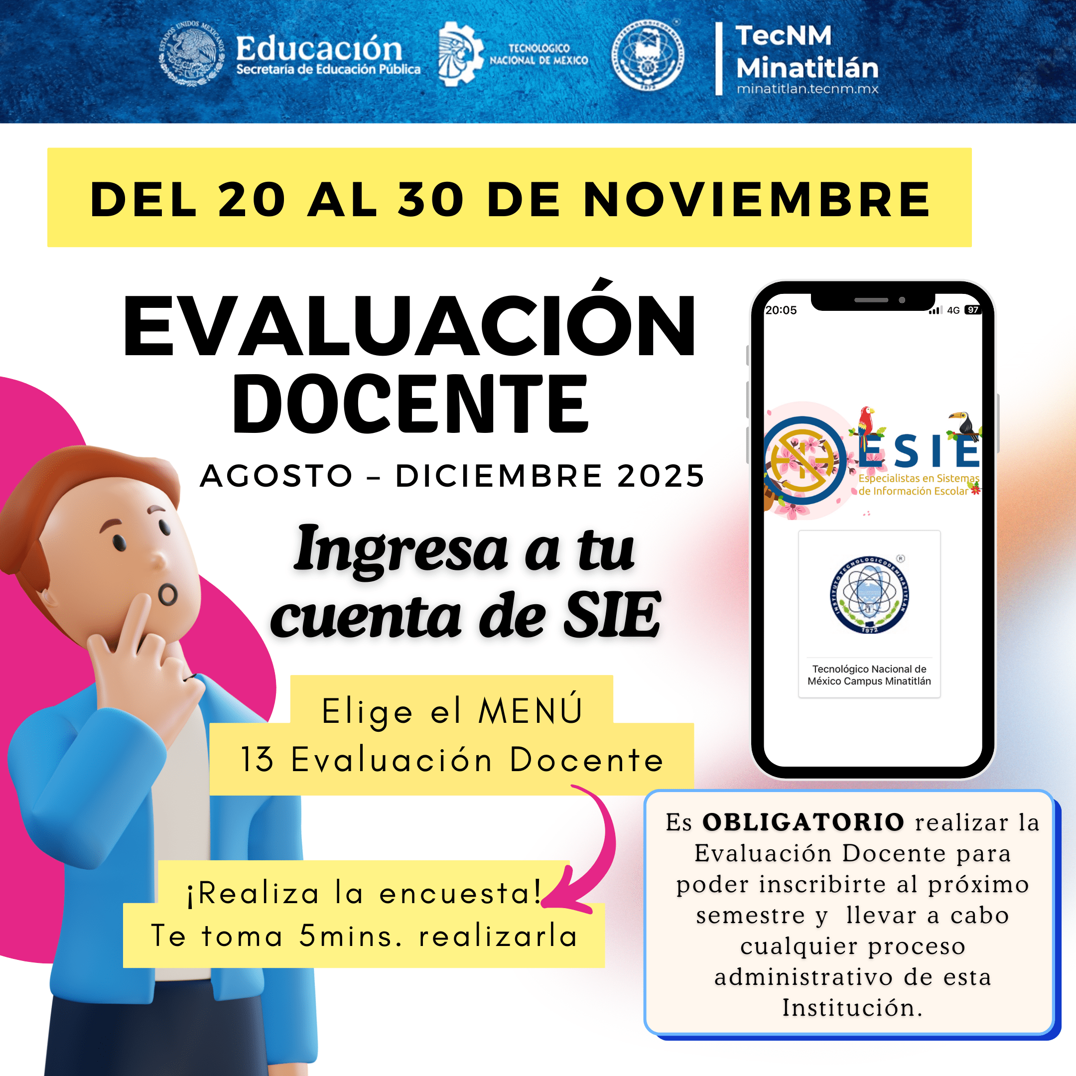EVALUACIÓN DOCENTE: DEL 20 AL 30 DE NOVIEMBRE
