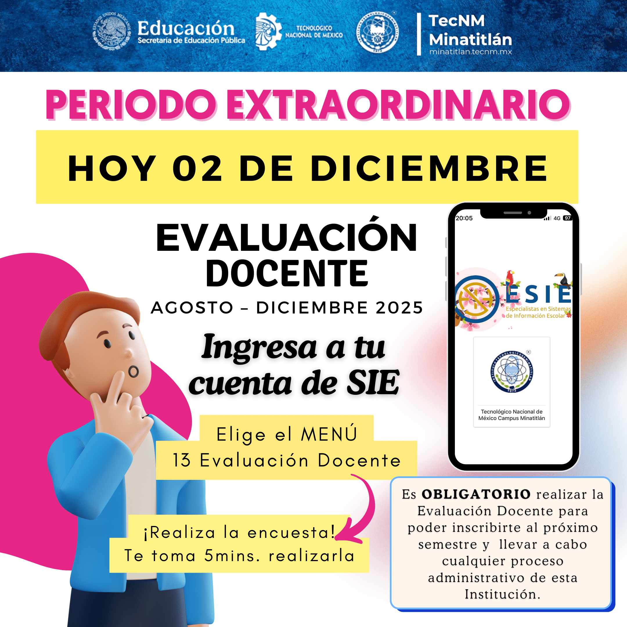 EVALUACIÓN DOCENTE: PERIODO EXTRAORDINARIO SOLO HOY MARTES 02 DE DICIEMBRE