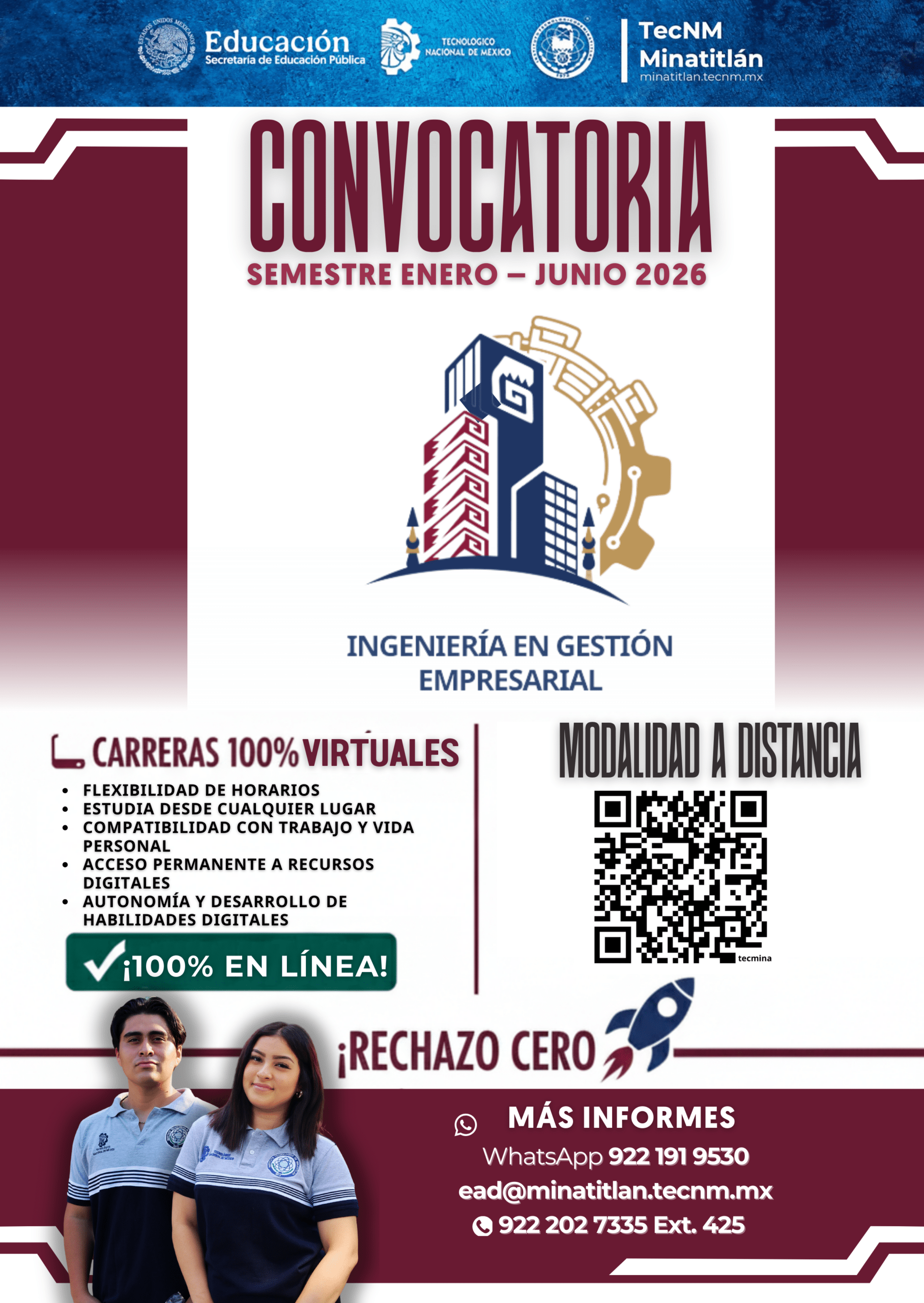 ¡LA CARRERA QUE QUIERES, DESDE DONDE ESTÉS SOLO EN EL TECMINA!