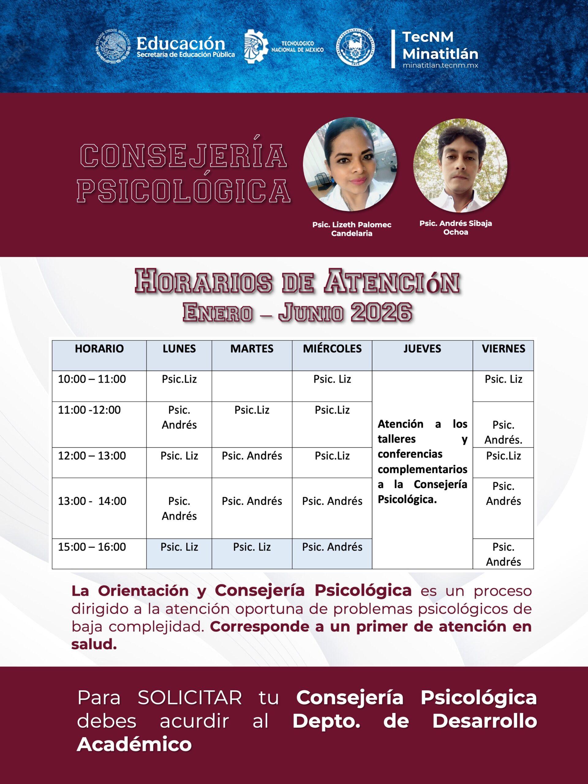 PROGRAMA DE CONSEJERÍA PSICOLÓGICA (PERIODO ENERO – JUNIO 2026)