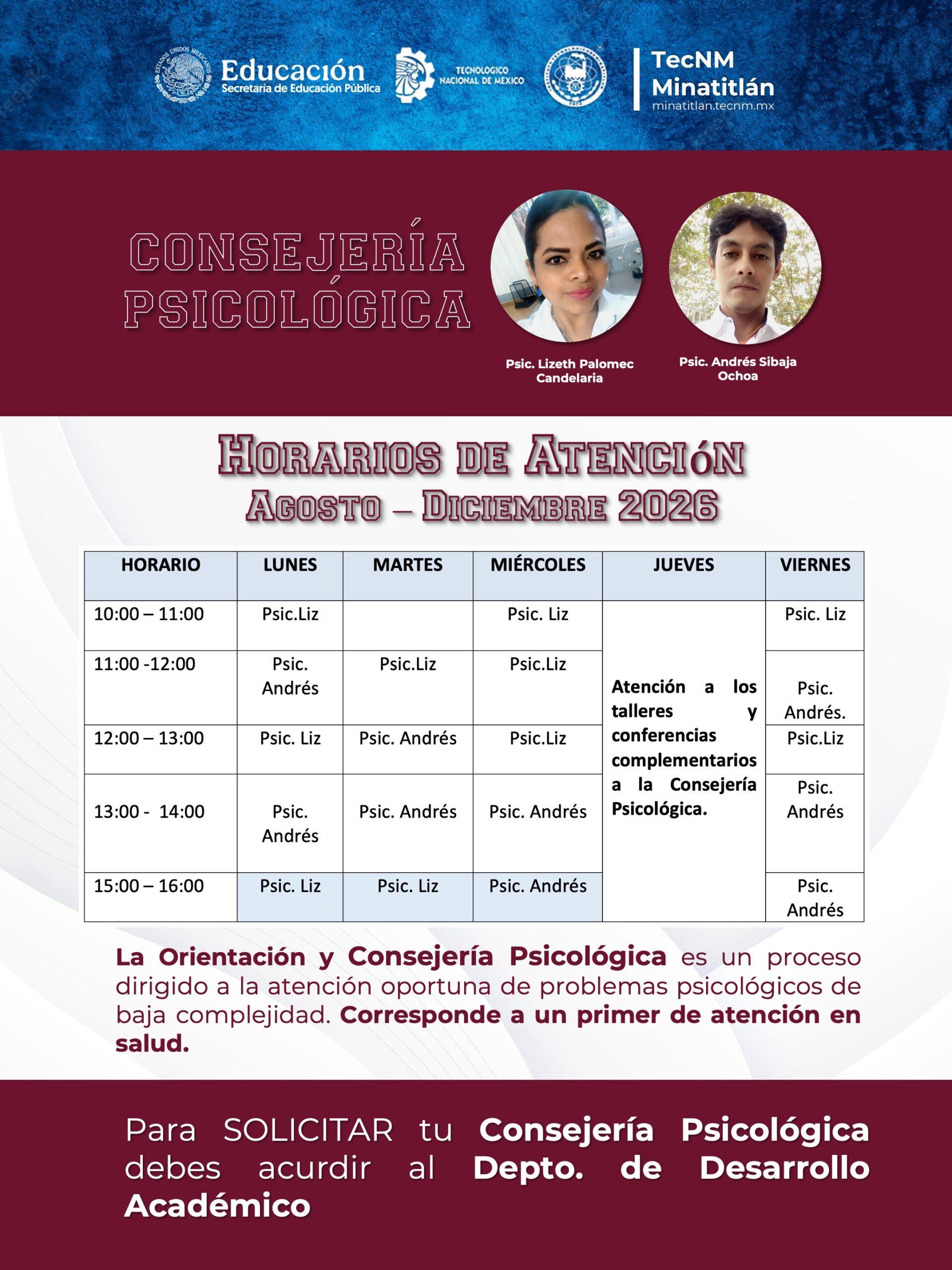 PROGRAMA DE CONSEJERÍA PSICOLÓGICA (PERIODO ENERO – JUNIO 2026)