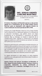 HONRANDO LA MEMORIA DEL ING. SERGIO ANDRÉS CANCINO MARTÍNEZ (Q.E.P.D.)
