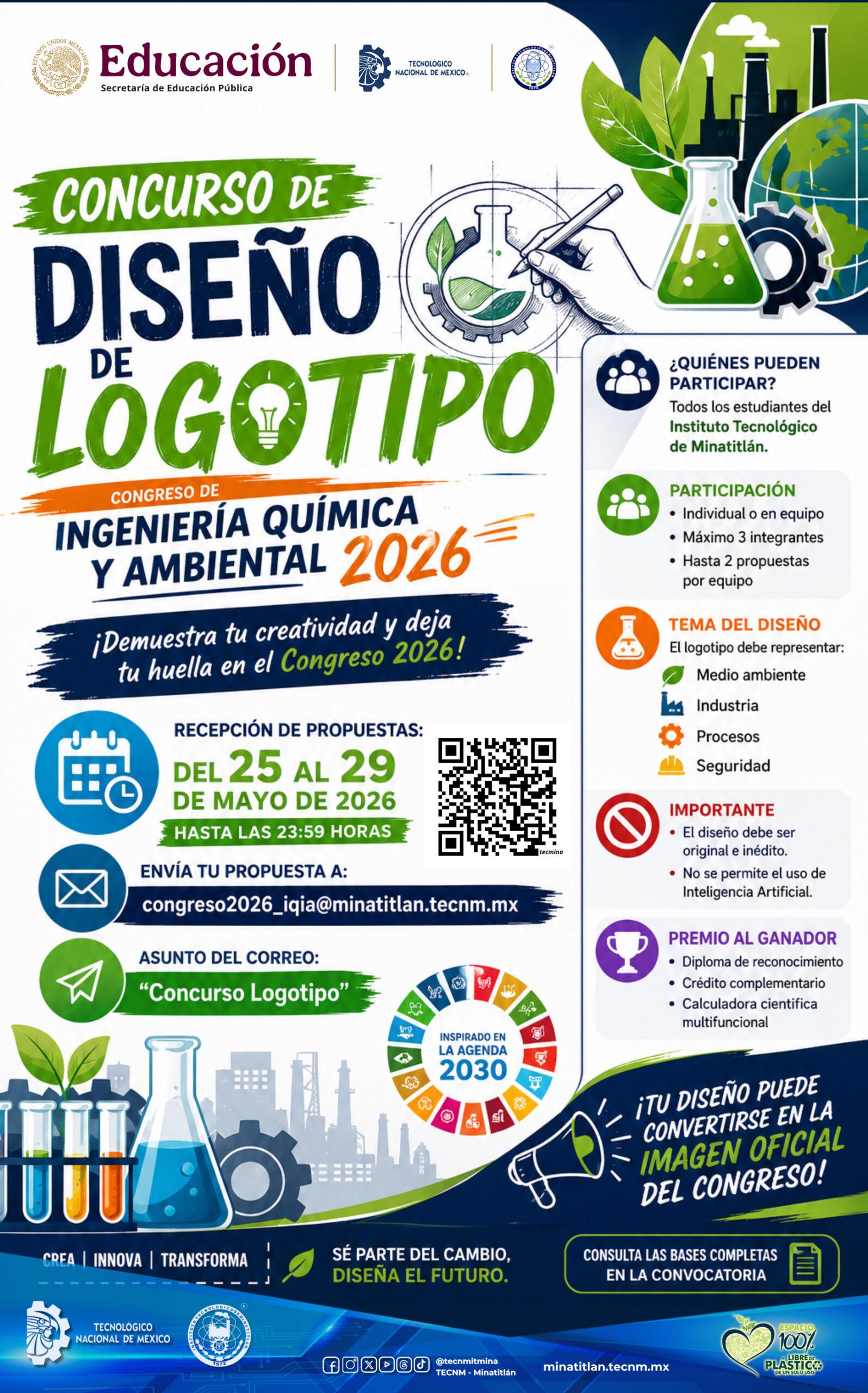 ¡PARTICIPA EN EL CONCURSO DE DISEÑO DE LOGOTIPO DEL CONGRESO DE INGENIERÍA QUÍMICA Y AMBIENTAL 2026! 