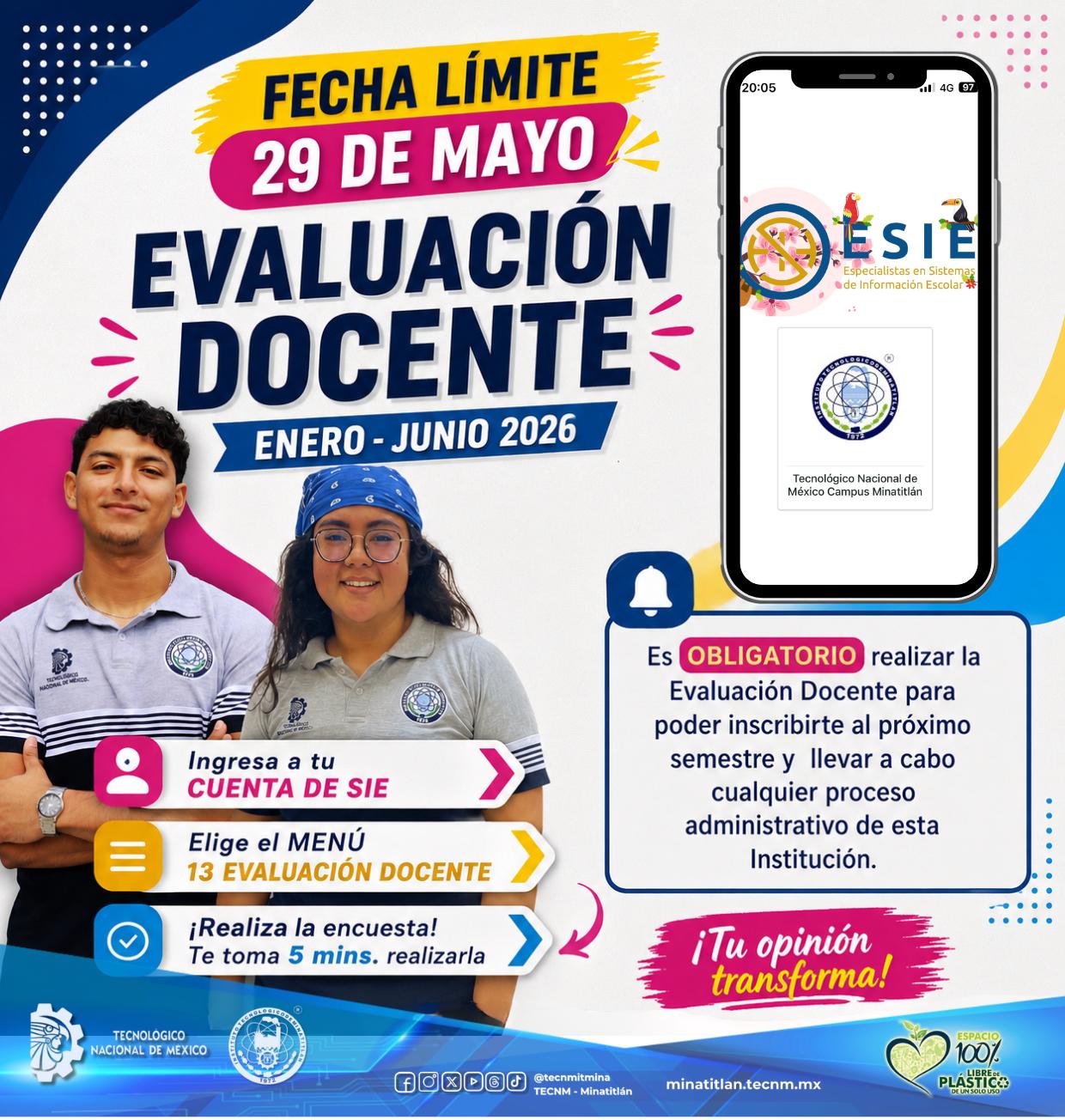 EVALUACIÓN DOCENTE: FECHA LÍMITE 29 DE MAYO