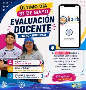 ¡ÚLTIMO DÍA PARA REALIZAR TU EVALUACIÓN DOCENTE! 