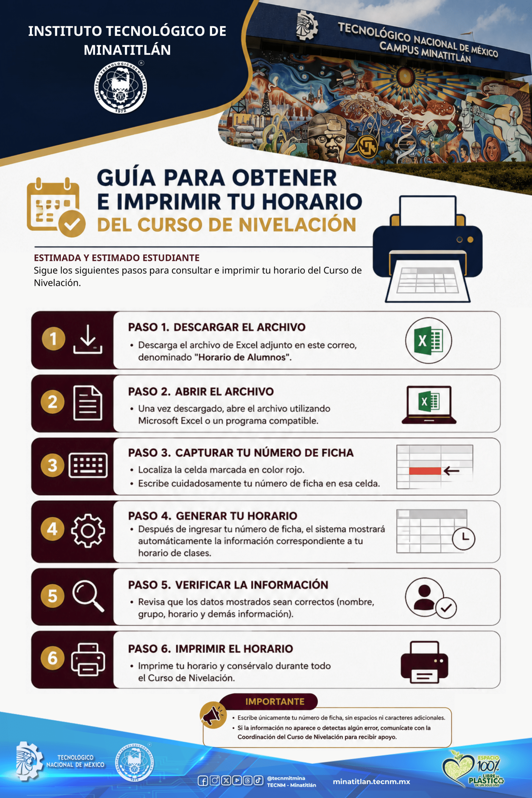 GUÍA PARA OBTENER E IMPRIMIR TU HORARIO DEL CURSO DE NIVELACIÓN