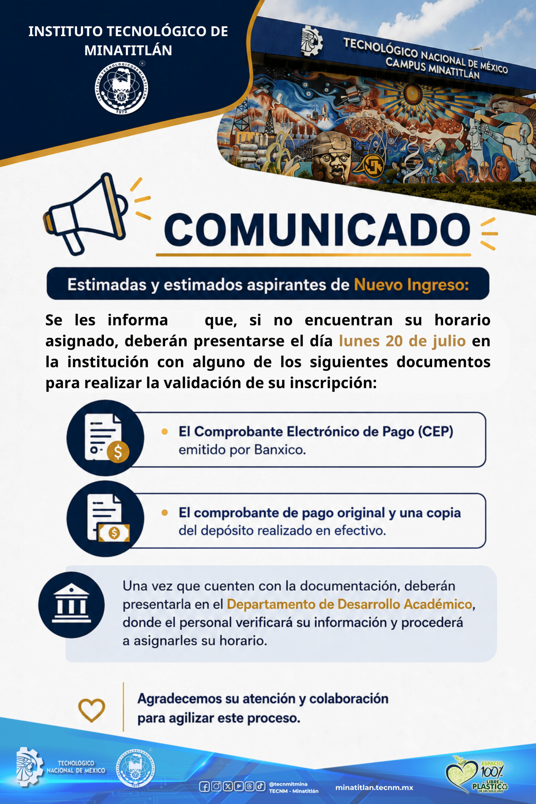 ¡ATENCIÓN ASPIRANTES DE NUEVO INGRESO!