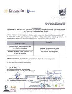 CONVOCATORIAS: CONDECORACIÓN “MAESTRO ALTAMIRANO” POR 40 AÑOS DE SERVICIO Y MEDALLA “MAESTRO RAFAEL RAMÍREZ” POR 30 AÑOS DE SERVICIOS