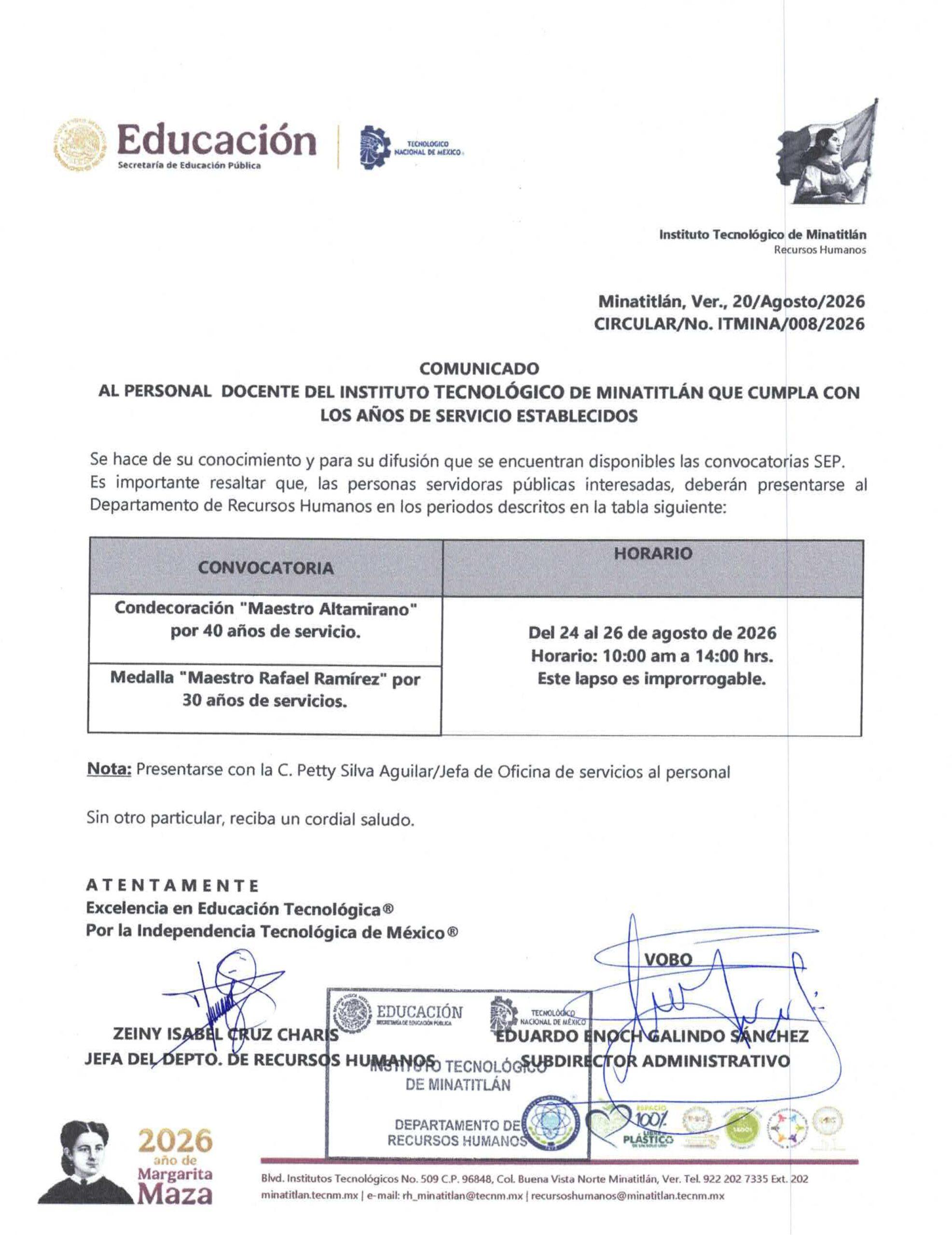 CONVOCATORIAS: CONDECORACIÓN “MAESTRO ALTAMIRANO” POR 40 AÑOS DE SERVICIO Y MEDALLA “MAESTRO RAFAEL RAMÍREZ” POR 30 AÑOS DE SERVICIOS